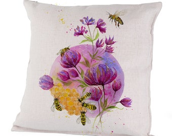 Canvas/Linen Pillow Case - Honeycomb - Honey Bumblebee, Honey, Joyful Honey Bee, Gathering Pollen, Spring Flower, OlaDesign