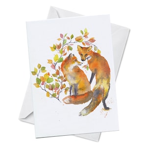 Carte de voeux - SASS & CLASS - couple de renards rusés rusés fiançailles anniversaire mariage renard pic peinture aquarelle