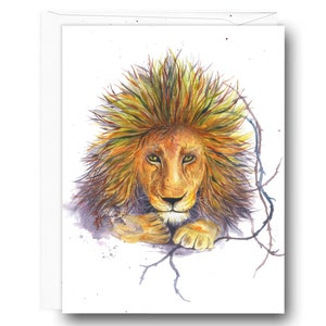 Carte de vœux - GUARDIAN - Lion Spirit Guide Wildlife Blank Félicitations Carte d’anniversaire de garçon pour hommes Aquarelle colorée Papier recyclé