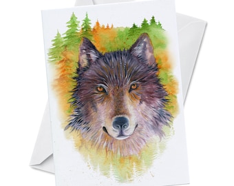 Greeting Card - FEARLESS - Wolf Spirit Guide Wildlife Blank Congratulations Boy's Birthday Card for Men Colorful Watercolor Recycled Paper
