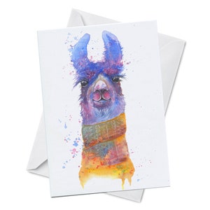 Carte de vœux - LICORICE - Anniversaire Blanc à l’intérieur Mignon Lama Laine Foulard Alpaga Emu Grands Yeux Cils Aquarelle Art Peinture Oladesign
