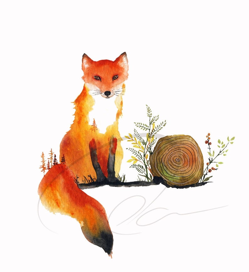 Indie Art Print Red Fox Sly Fox Clever Rascal Nick Wilde Vixey Watercolor Wildlife Painting Paper or Canvas Olga Cuttell image 1