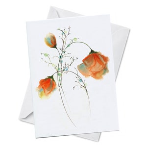 Romantische Grußkarte - TREUER AUSDRUCK - Jahrestag oder Valentinstag rote Rosen Blumen Mohnblumen Aquarell Karte Recyclingpapier