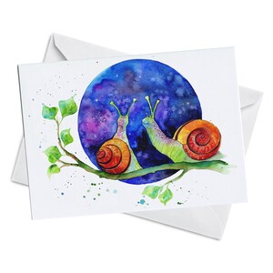 STARGAZING - Escargots mignons Starry Night Sky Illustration Aquarelle Art Peinture