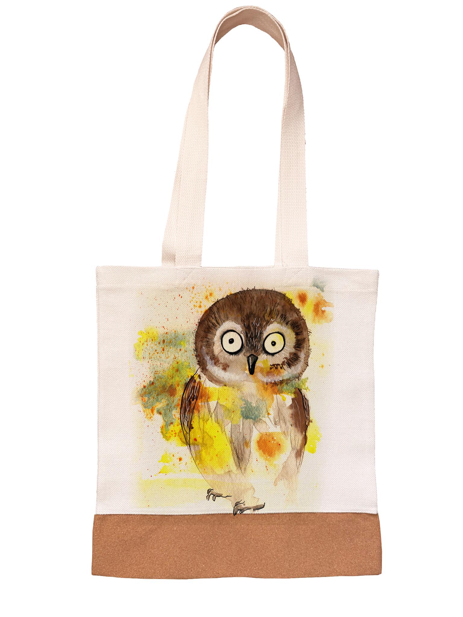 Owl Tote Bag &ndash; Olga Cuttell Watercolor Art, Large Canvas Bag