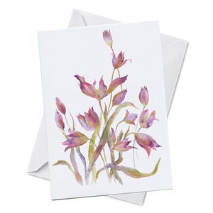 Greeting Card - ABUNDANCE - Spring Summer Wild Flowers Pink Violet Petals Verdant Free Life Landscape Blank Inside Watercolor Art Painting
