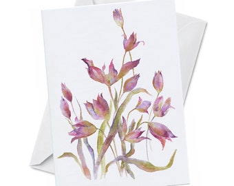 Greeting Card - ABUNDANCE - Spring Summer Wild Flowers Pink Violet Petals Verdant Free Life Landscape Blank Inside Watercolor Art Painting