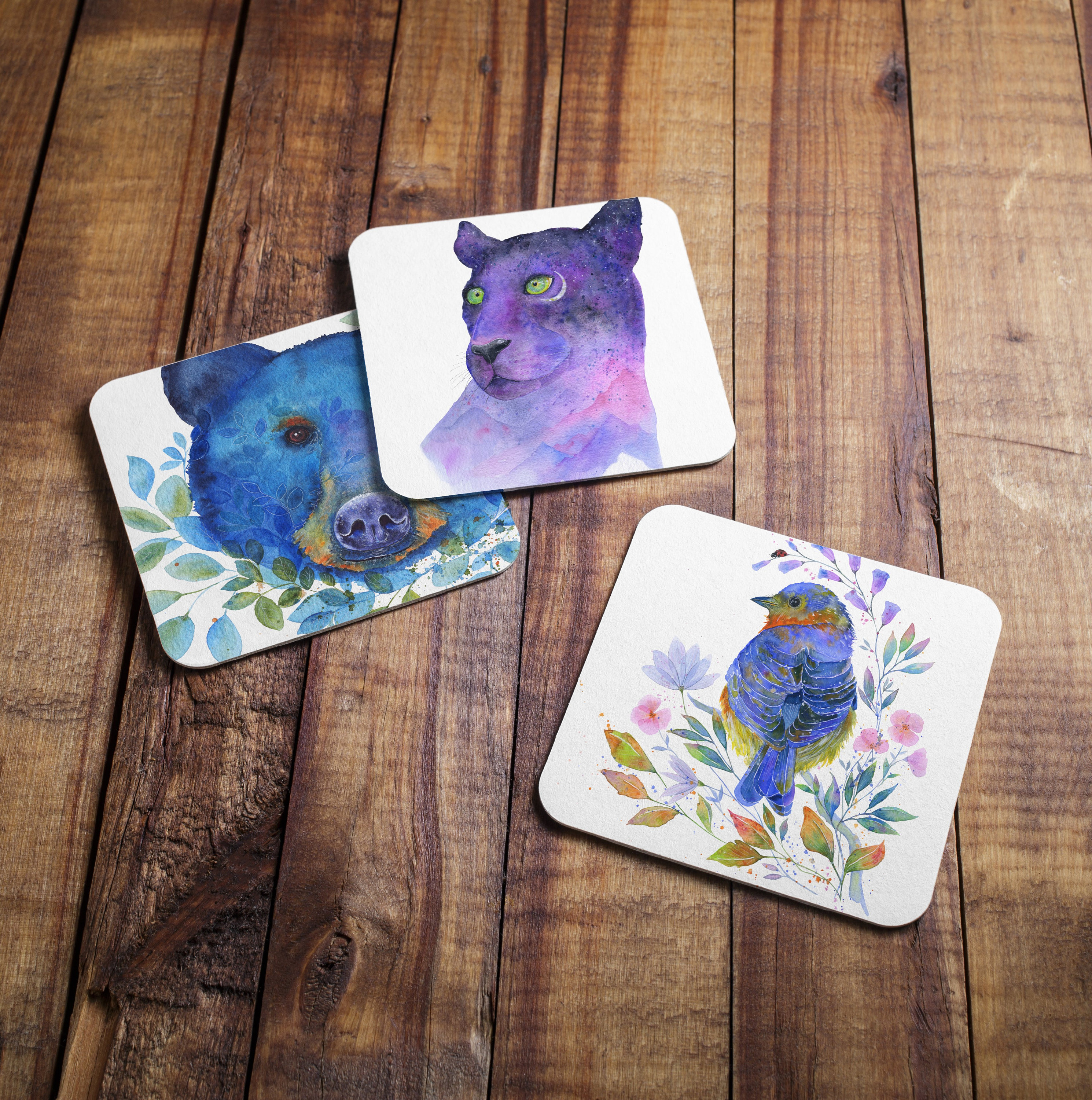 Sottobicchiere Quadrato Con Cinciottella Blu – 9,5x9,5 Cm, Finitura Lucida, Retro In Sughero, Regalo Invernale Uccellino