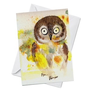 Carte de vœux - OWL - Blank Inside Félicitations Nouveau-né Baby Shower Cadeau Joyeux anniversaire Aquarelle colorée Papier recyclé fabriqué au Canada