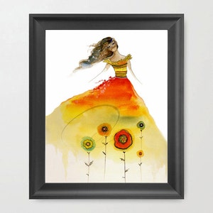 Aphrodite Rising Watercolor Art Print Vibrant Woman Red Spring Flowers Fashion Sketch Fairy Princess Paper & Canvas Oladesign image 2