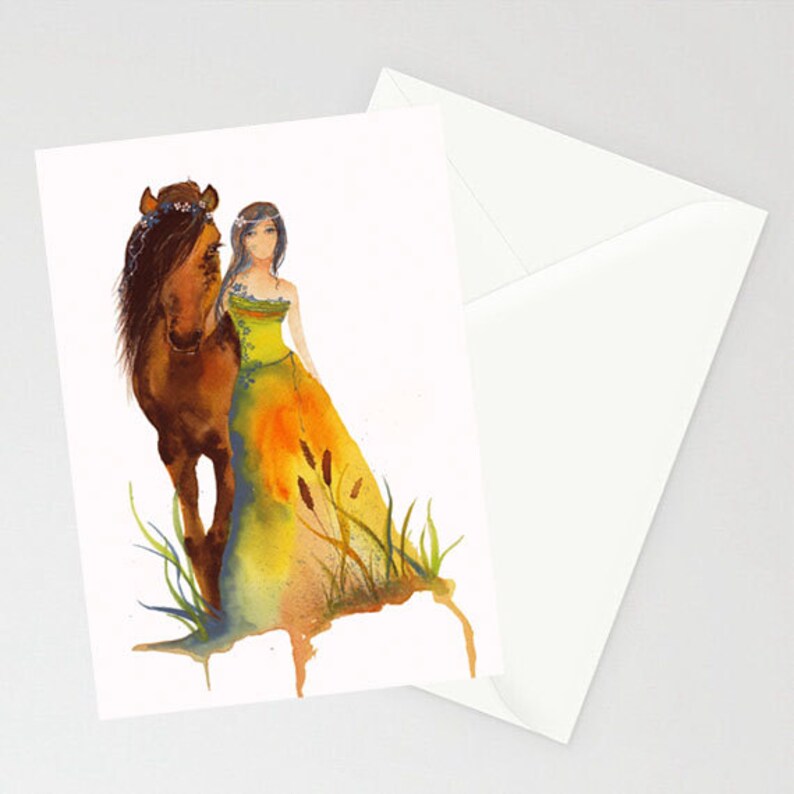 Greeting Card WALK WITH ME Horse Walking with a Woman Gia Spirit Goddess watercolor art card on recycled paper envelope blank inside image 5