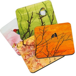 Lovebirds, Art Coasters, Mix & Match Moment of Silence romantic painting, beautiful sunset, autumn trees, housewarming gift, Oladesign image 7