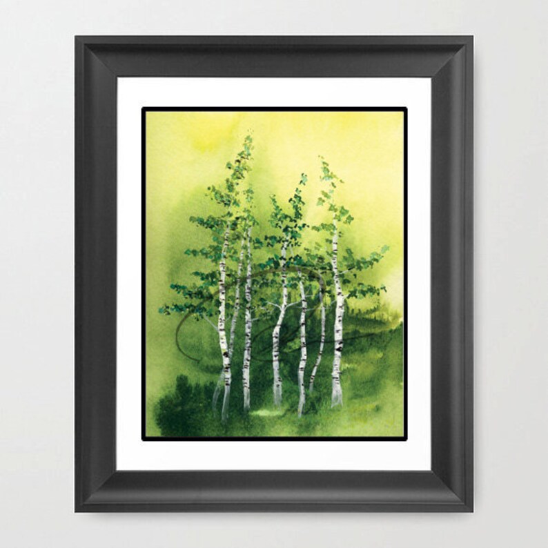 Tranquil Grove Watercolor Art Print Birch Trees Green Forest Aspen Woods Landscape Painting Available in Paper and Canvas by Olga Cuttell image 3