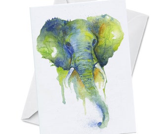 Greeting Card - MEMORY - Majestic Watercolor Elephant Remembrance Card African Safari Animal Sahara Endangered Animal Watercolor Painting