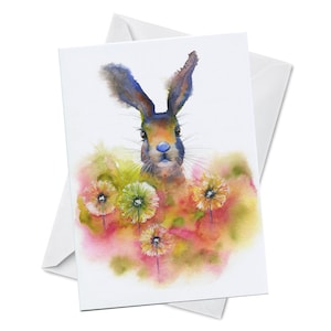 Grußkarte - PEEKABOO - Süßer Osterhase Peter Kaninchen Frühling Hase Spielerisch Klopfer Geburtstag Kleeblatt Aquarell Kunst Gemälde