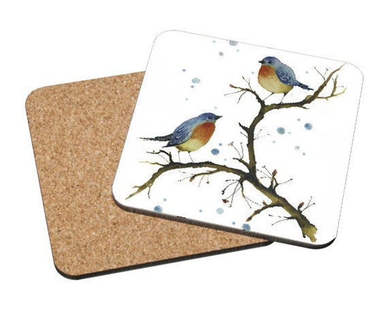 Bird Coasters, Mix & Match Warm Inside English robins, cute love birds, red breasted robin, Christmas gift, watercolour art, Oladesign image 1