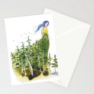 Carte de voeux d'anniversaire - LADY ASPEN - Carte d'art aquarelle de forêt de trembles de bouleaux sur papier recyclé avec enveloppe vierge à l'intérieur d'Oladesign