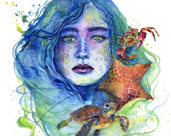 Magical Watercolour Original Custom Art by Oladesign - Mermaid, Soul Portrait, Animal Spirit, Nature Elements, Commission Art, Ocean Spirit