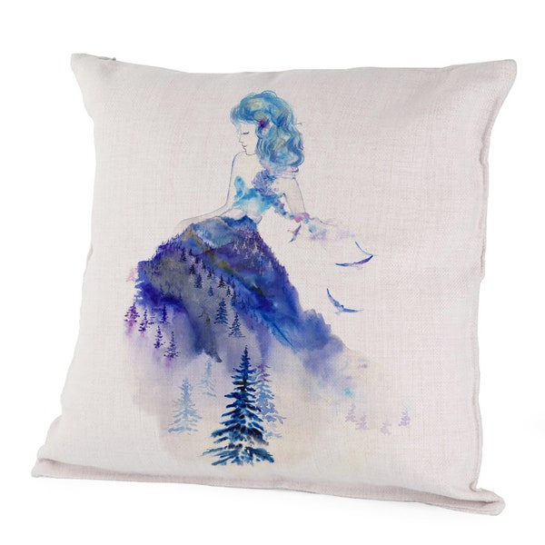 Canvas/Linen Pillow Case - Jazz - Mountain Spirit, Gia, Mother Earth, Winter Princess, White Queen, Fairy Tale, Canadian Artist Olga Cuttell