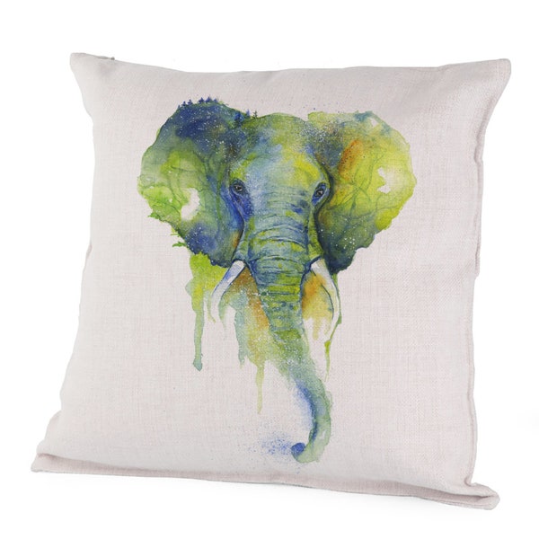 Canvas/Linen Pillow Case - Memory - African Elephant Painting, Colourful Watercolour, Gentle, Timeless, Savana, Jungle Safari, Olga Cuttell