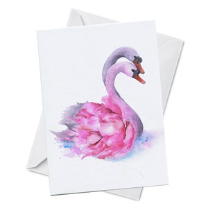 Grußkarte - VERBINDUNG - Zwillinge Rosa Schwäne Ewige Liebe Vögel Mate for Life Verlobung Hochzeit Jahrestag Geschenk Aquarell Kunst Malerei