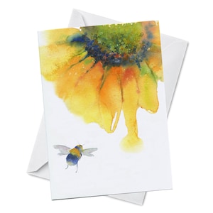 Cartão de felicitações - NECTAR - Abelha em um girassol, abelha, polinização, chá de bebê, primavera, mãe natureza brilhante, aquarela, arte, pintura, canadense