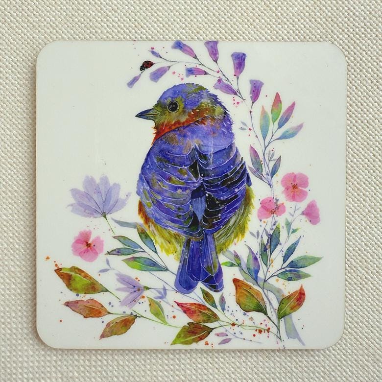 Set di sottobicchieri con uccelli rossi e grigi / Decorazione