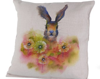 Canvas Pillow Case - Peekaboo - Cute and Cuddly, Bunny Rabbit, Peter Cottontail, Hiding Hare, Spring Flowers, Easter Gift, Olga Cuttell