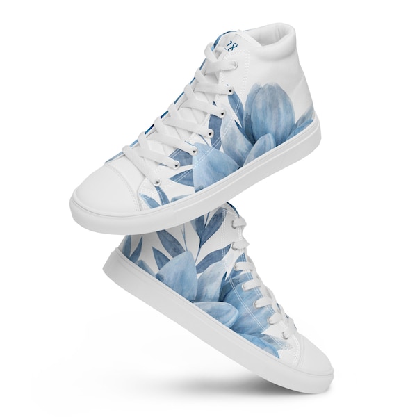 Something Blue Bridal Shoes- High Top Canvas Wedding Sneakers for Bride with Personalized Wedding Date
