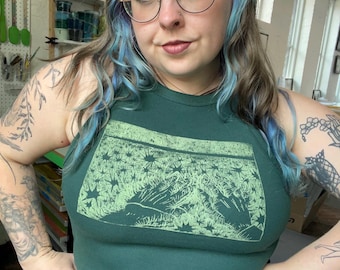 Touch Grass- Magical Celestial Crop Tank  ~ Screenprinted by Hand, Original Art