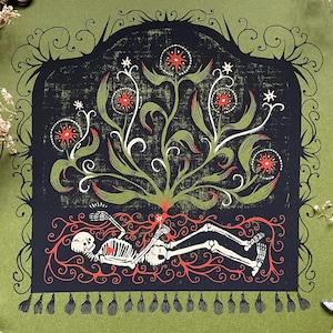 I’ll Still Be Here When I’m Gone original screenprint, spooky skeleton screen print