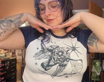 Crow Portal // Decay Collector Cropped Baseball Baby Crop Tee ~ Screenprinted by Hand
