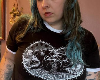 Loud Bark Deep Bite Ringer Unisex Tshirt ~ Screenprinted by Hand