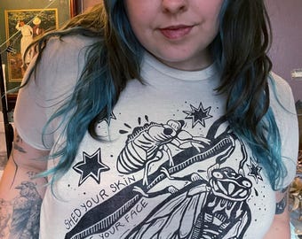 Cicada Screenprinted Crop Top: Flowy Boxy Fit, Original Design