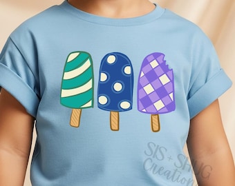 Blue Popsicles PNG  Hand Drawn  Sublimation Design DTF Print Instant Download Kids Boy Popsicles Summer Fun