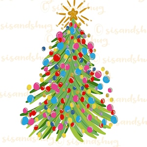 Christmas Tree With Colorful Balls PNG | Hand Drawn | Sublimation Design | Hand Drawn Digital Download | Printable Artwork | Merry Christmas