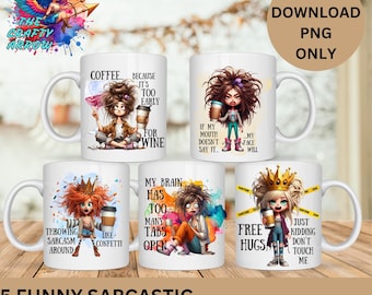 Coffee Cup Digital Download, Funny Sarcastic Sublimation Bundle, PNG Only, Funny Coffee Mug Designs, Digital Download Cup Decals