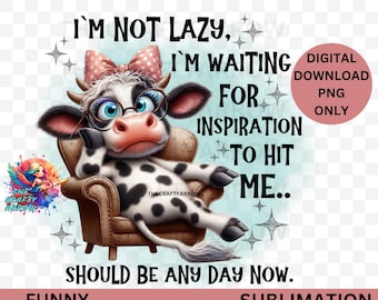 Grappige sublimatie, sarcastische digitale download png, koffiemok, sublimatie, T-shirt draagtas, moe png, luie koe, koe png