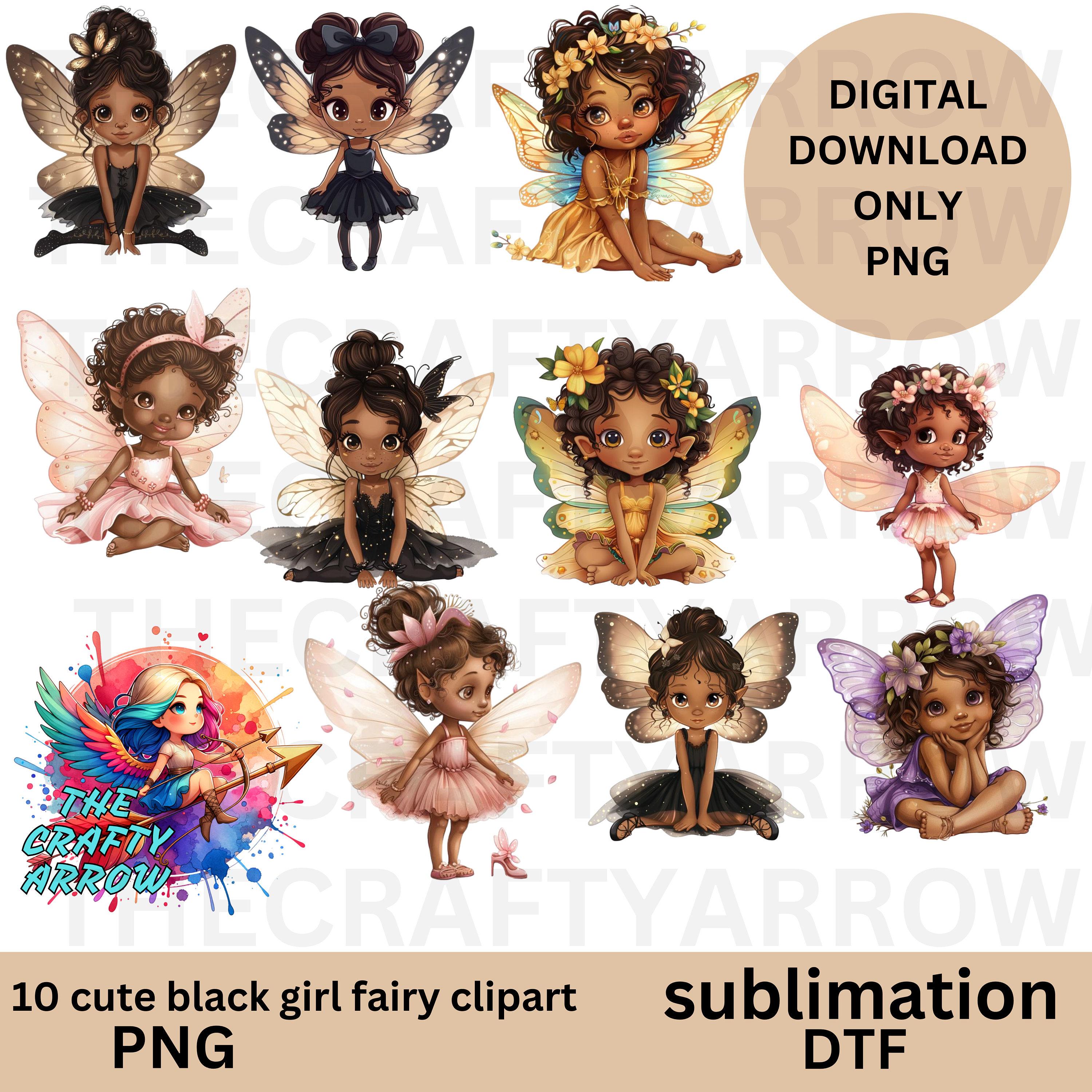 10 Cute Black Girl Fairy Clipart Bundle Digital Download Black Fairy ...