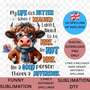 Funny sublimation, sarcastic PNG digital download, sublimation,mug, t-shirt,  sarcastic cow, PNG, im not nice