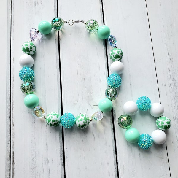 Rainbow Sparkles Chunky Bubblegum Necklace And Bracelet