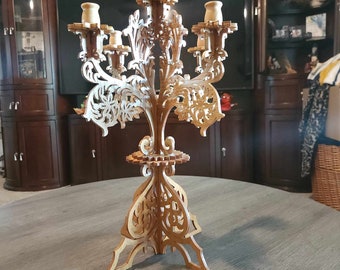 Handmade Candelabra -Fret Work - Scroll Saw  Precision craftsman work.