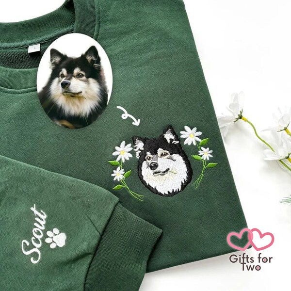 Felpa per animali domestici ricamata personalizzata dalla tua foto / Felpa con cappuccio per cani personalizzata / Maglione con faccia e nome di cartone animato per animali domestici personalizzato