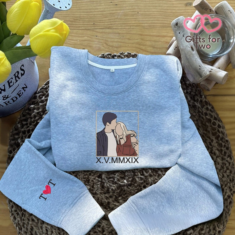 Benutzerdefiniertes Porträt vom Foto besticktes Sweatshirt, personalisiertes Paar-Sweatshirt-Geschenk, Geschenk zum 5. Jahrestag, individuelle Geschenke Bild 4