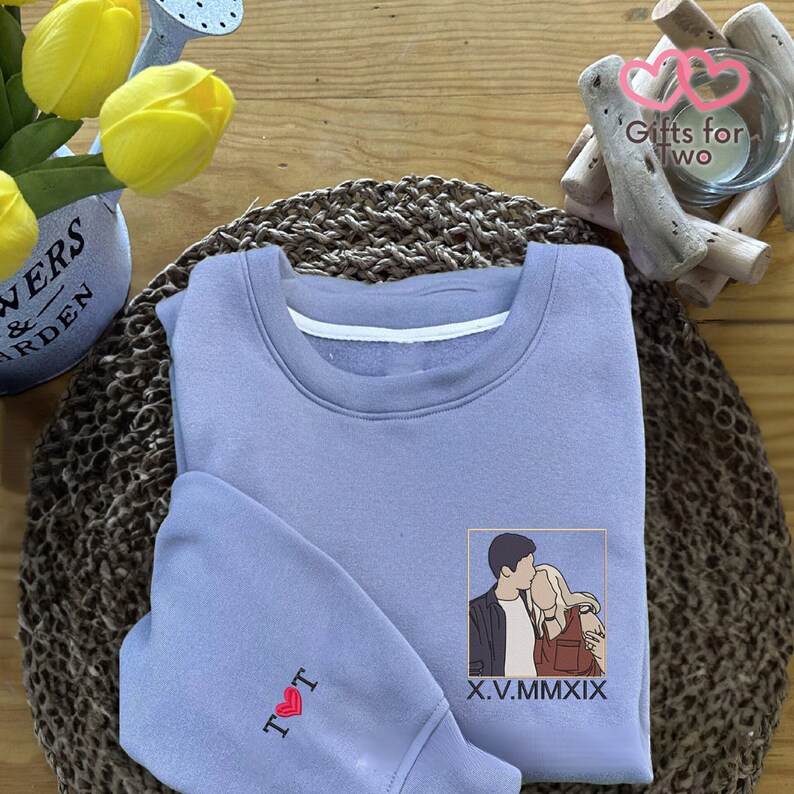 Benutzerdefiniertes Porträt vom Foto besticktes Sweatshirt, personalisiertes Paar-Sweatshirt-Geschenk, Geschenk zum 5. Jahrestag, individuelle Geschenke Bild 5