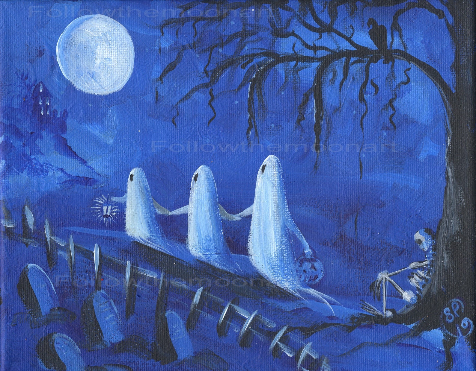 Night Walk Ghost Friends Haunted House Halloween Quality Art Etsy