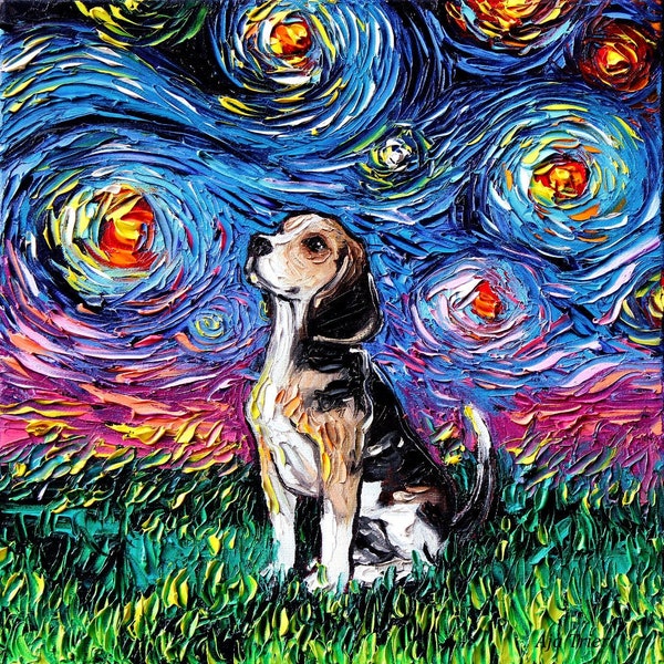 Beagle Starry Night Dog Art CANVAS print Ready to Hang wall artwork by Aja colorful animal home decor