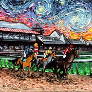 Horse Racing Art CANVAS print van Gogh Never Saw Saratoga artwork by Aja Choose size Horses equestrian race jockey wall art home decor