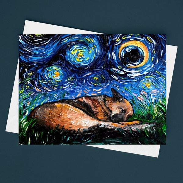 Folded Blank Greeting Cards - Ysleeping German Shepherd Starry Night Dog 4.25x5.5 Inches With Envelopes Stationary Packs Of 1,5,10, Or 25