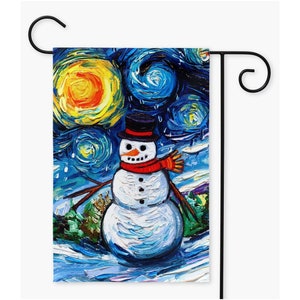 Frosty Starry Night Winter Snowman Yard Flags Double Sided Printing Art By Aja Outdoor Decor Lawn Garden Decoration Christmas yard art